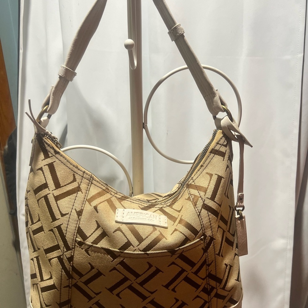 Great American Leather Tan Monogram Shoulder Hobo Bag Y2K - Picture 3 of 13